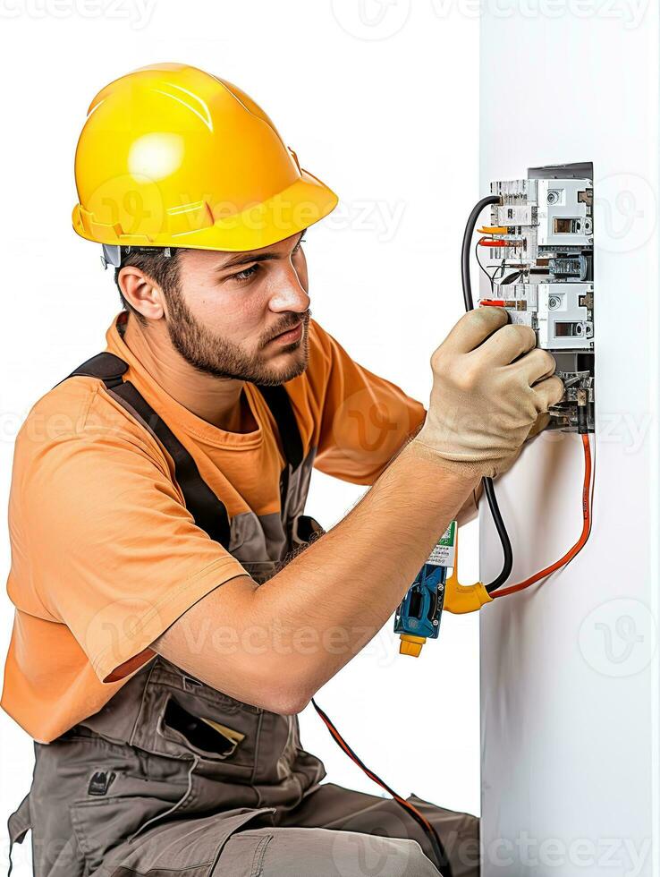 AI generated Skilled Male Electrician Fixing Wiring, AI Generated photo