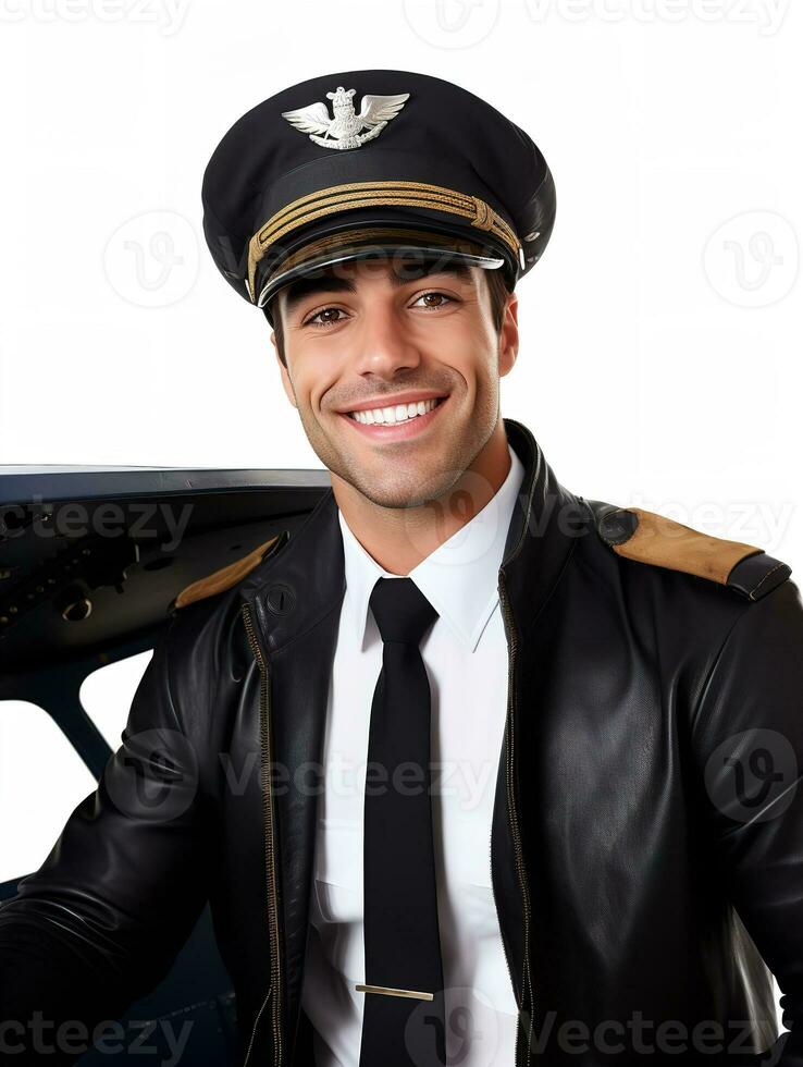 AI generated Skilled Male Pilot Navigating Aircraft, AI Generated photo