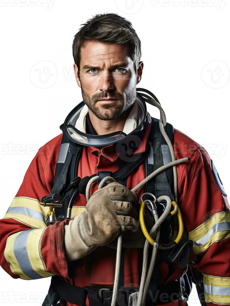 AI generated Brave Male Firefighter in Action, AI Generated photo