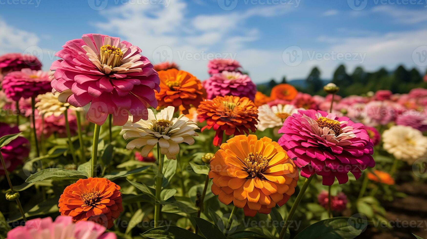 AI generated Late Summer Zinnia Field Radiance - AI Generated photo