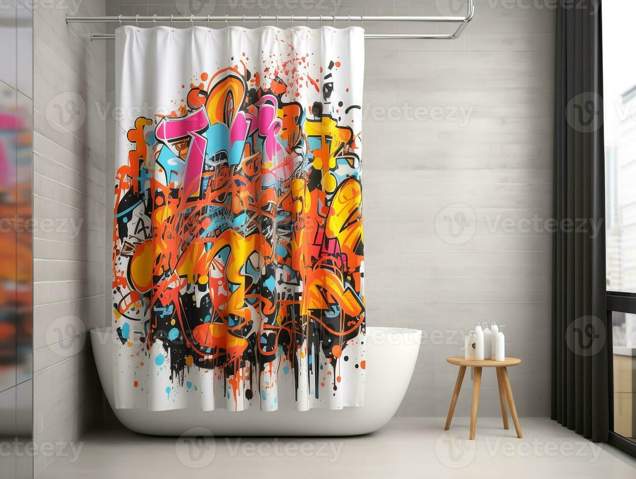 AI generated Stylish Shower Curtain Mockup for Bathroom Decor - AI Generated photo