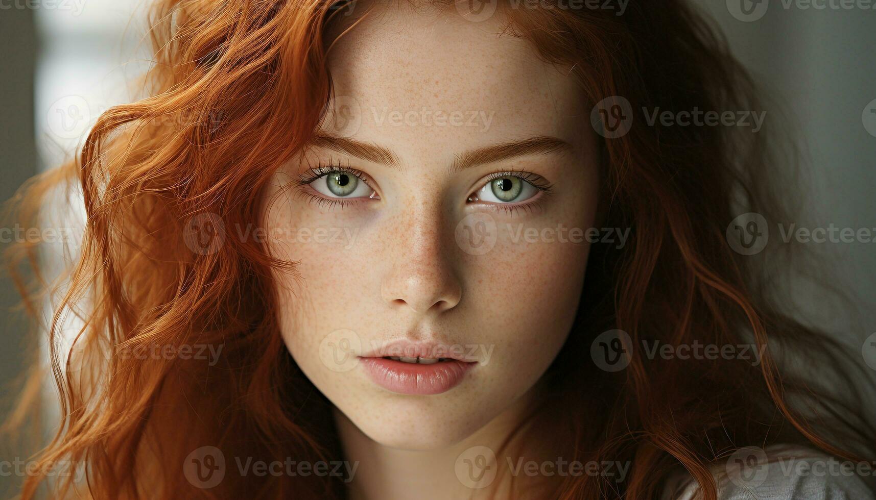AI generated Young woman with brown hair looking at camera, smiling outdoors generated by AI photo