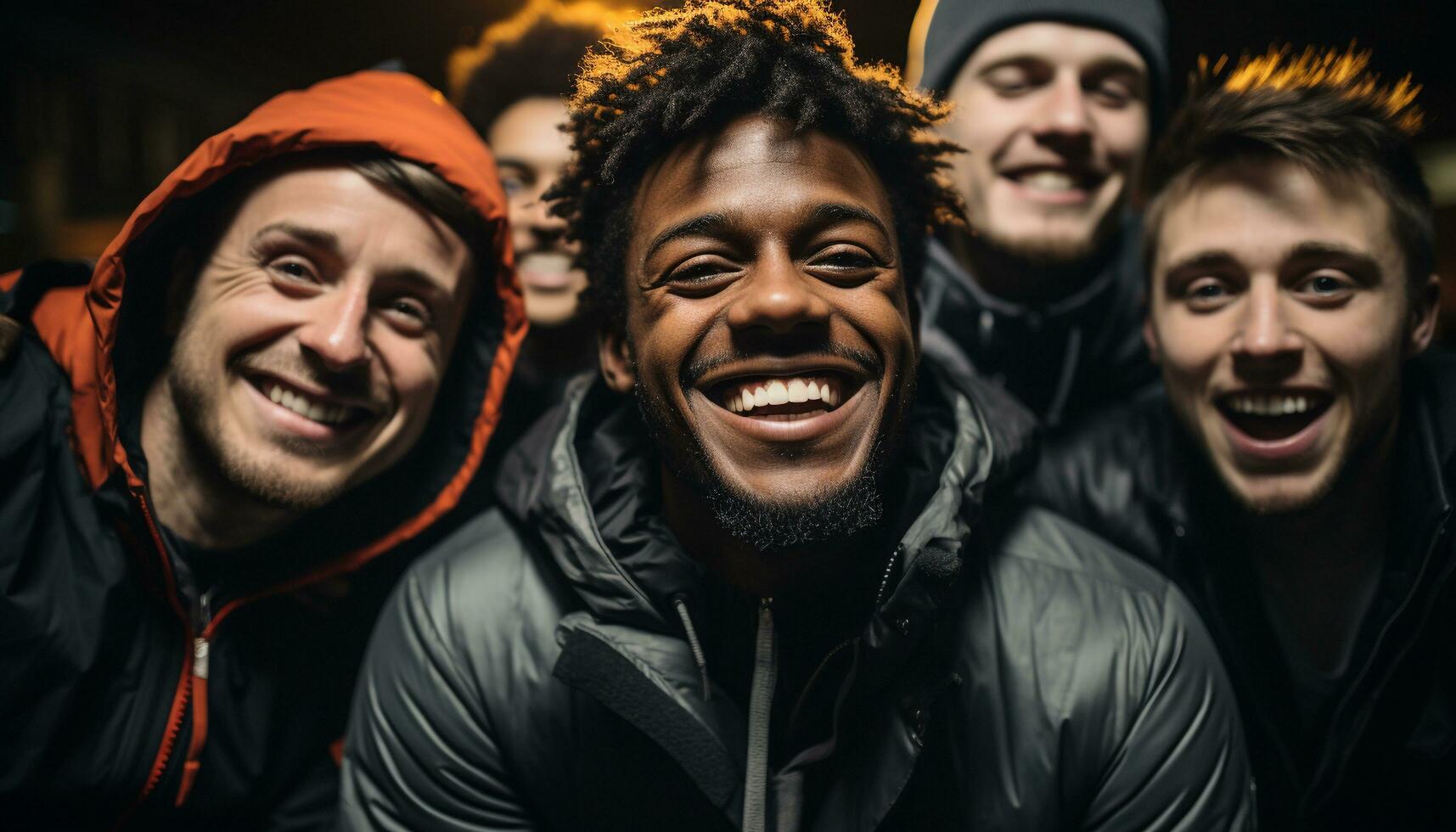 AI generated Group of young adults smiling and laughing, enjoying winter sports generated by AI photo