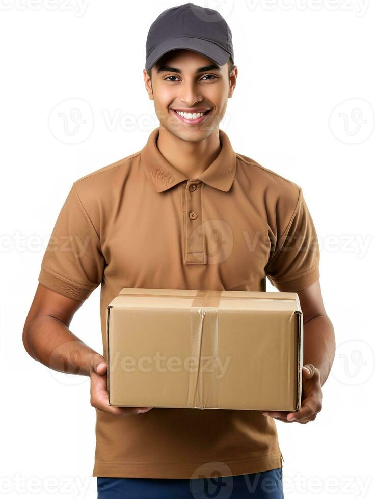 AI generated Male Postman Delivering Package, AI Generated photo