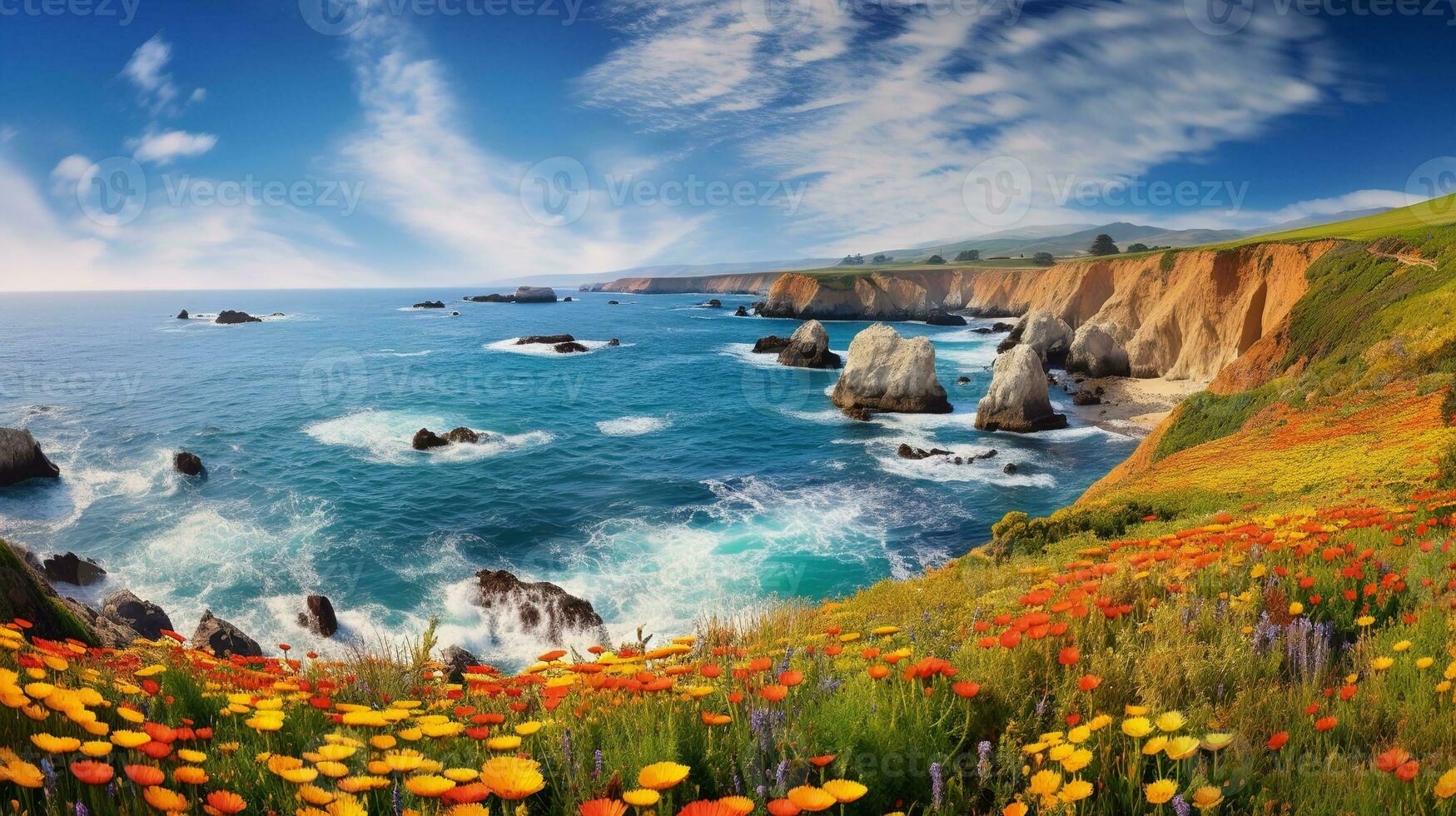 AI generated Coastal Summer Wildflower Extravaganza - AI Generated photo