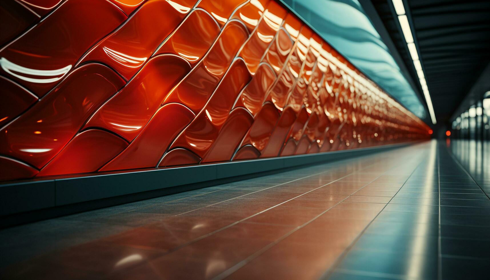 AI generated Bright yellow chairs in a row inside a modern subway station generated by AI photo