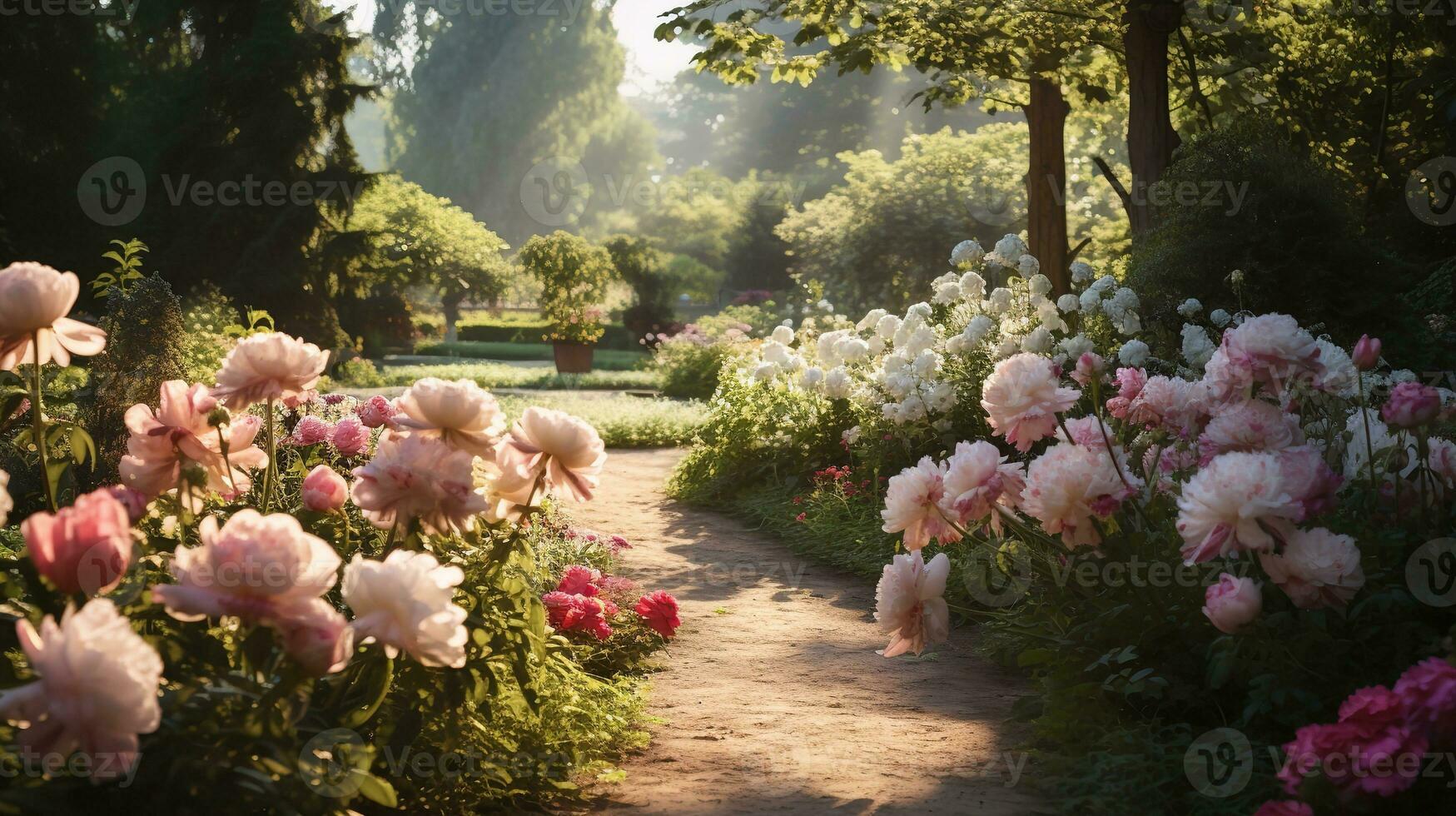 AI generated Lush Peony Garden in Bloom - AI Generated photo