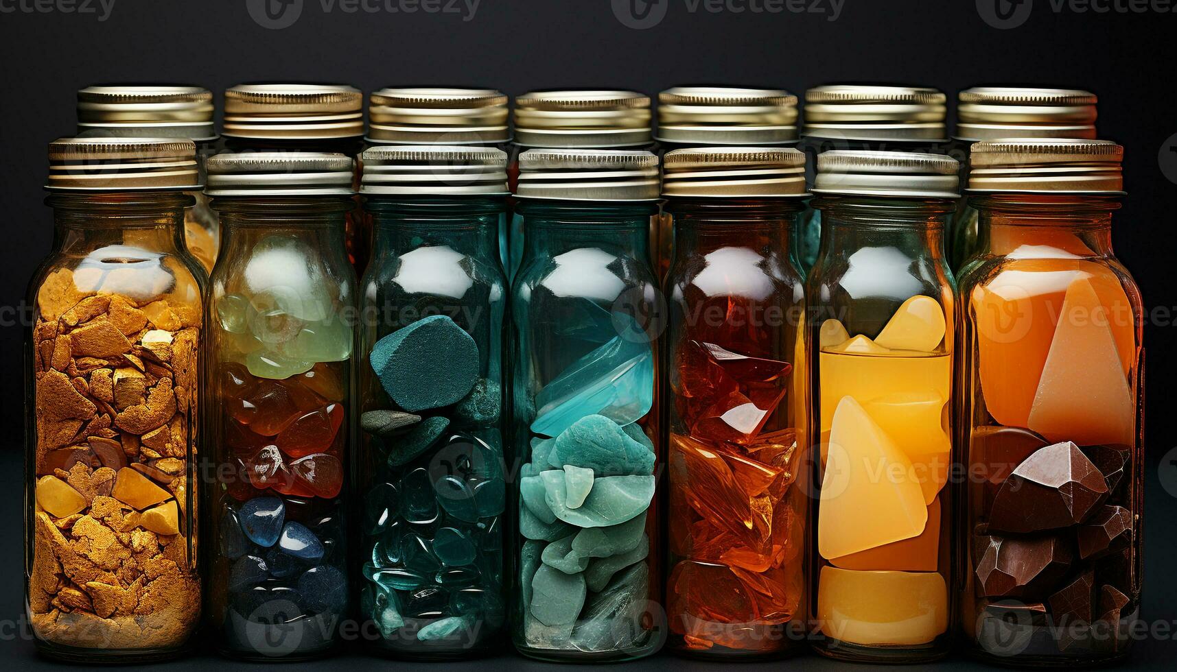 AI generated Multi colored capsule bottle, yellow container, pill healthcare collection generated by AI photo