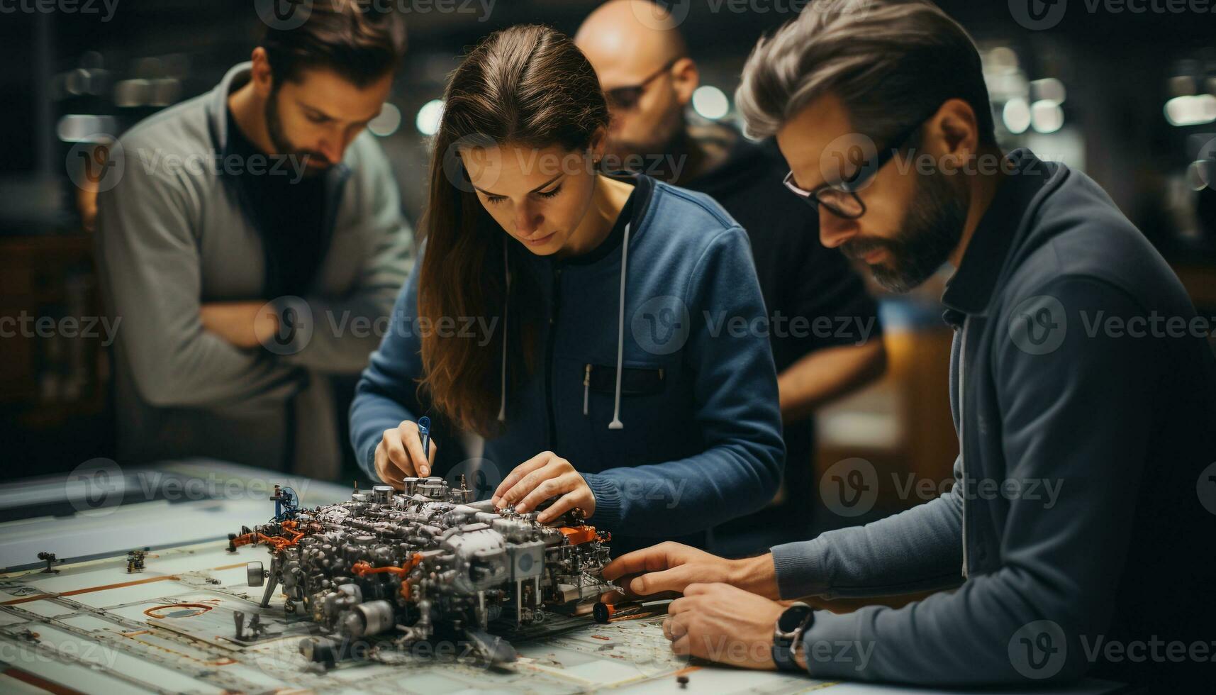 AI generated Young women and men working together in a small workshop generated by AI photo