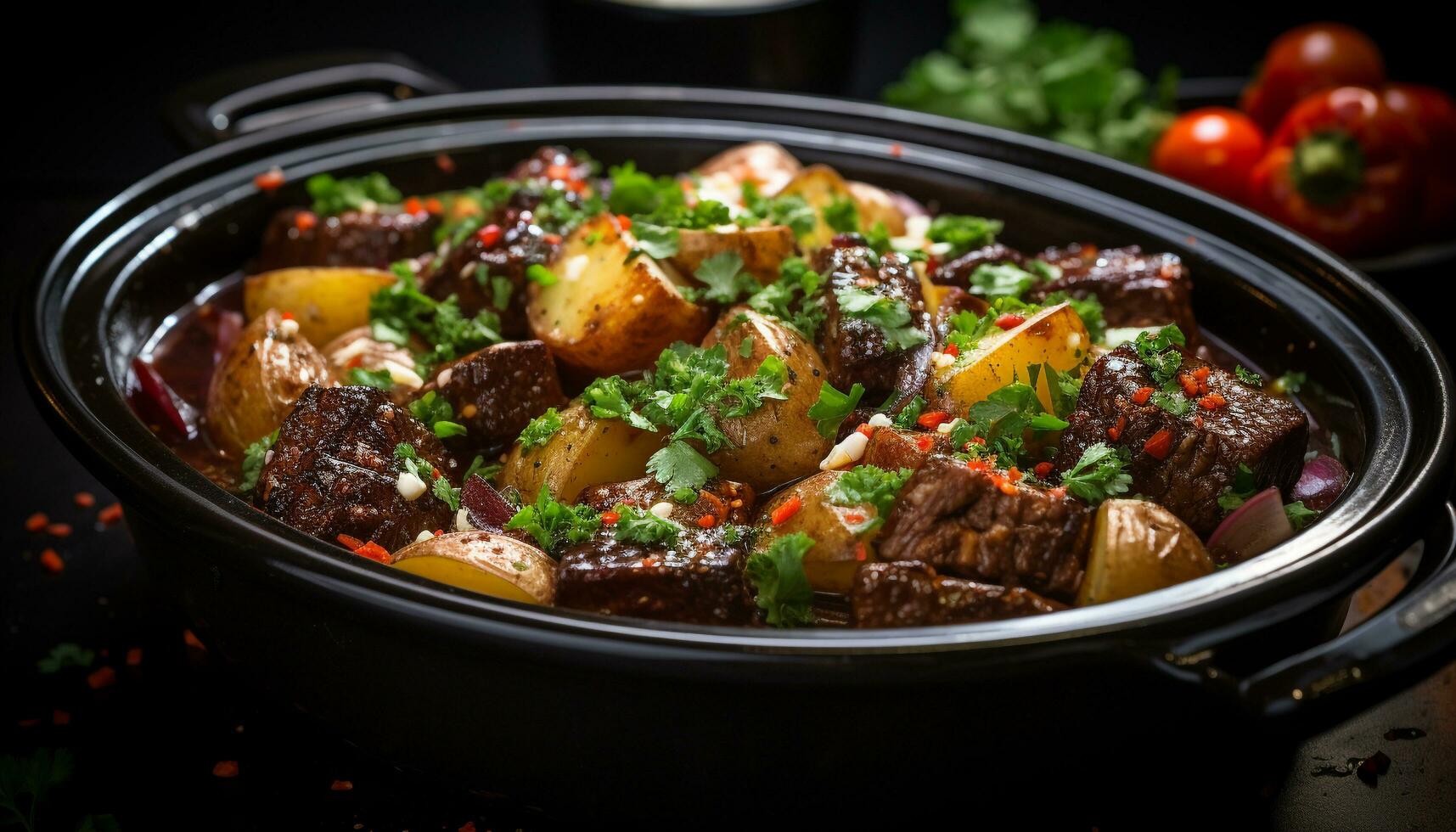 ai generado sano comiendo A la parrilla carne de vaca con Fresco vegetales y hecho en casa salsa generado por ai foto