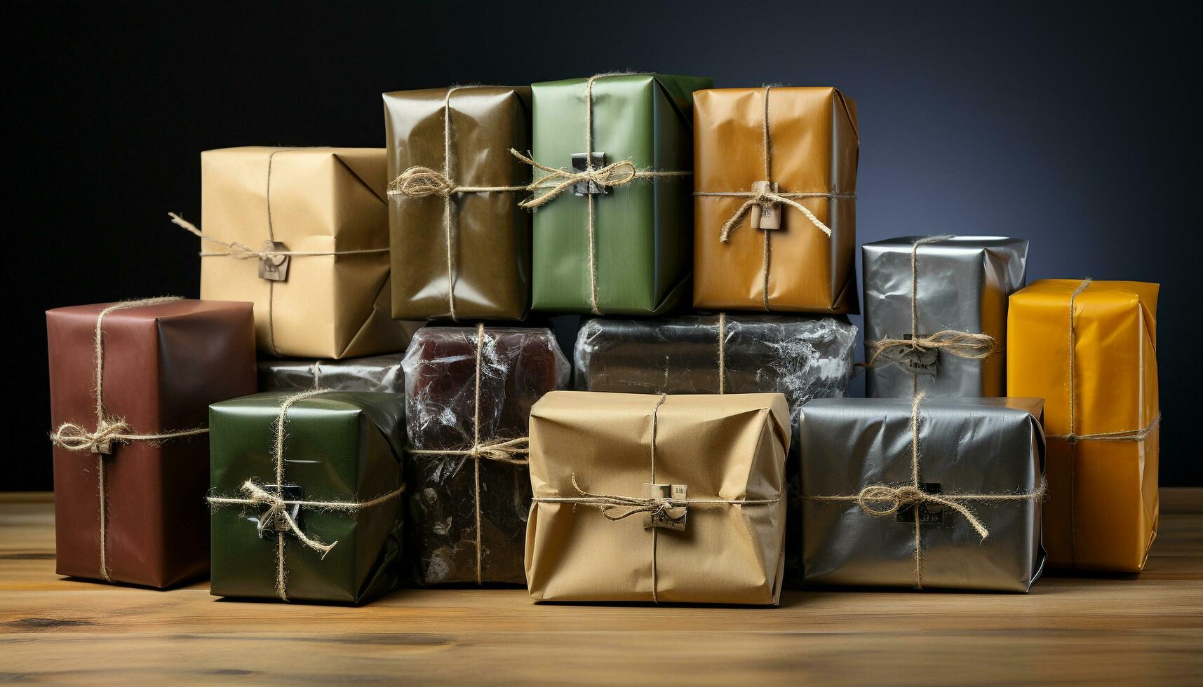 AI generated A stack of wrapped gift boxes, a celebration of joy generated by AI photo