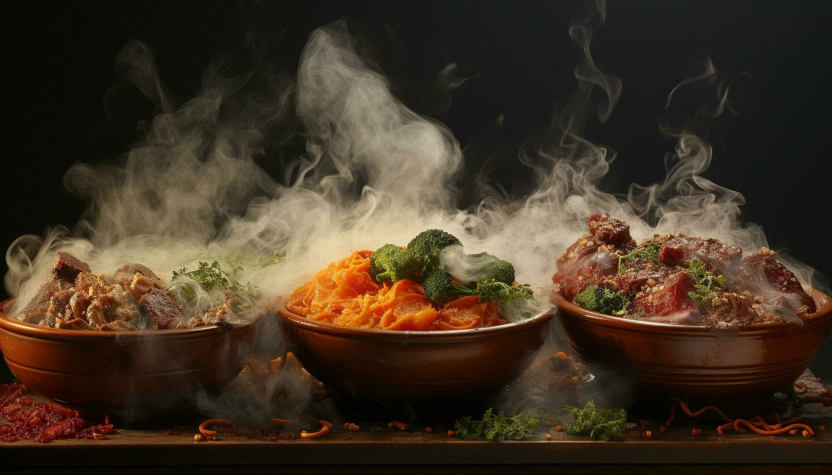 AI generated Grilled beef, pork, and vegetables create a smoky feast generated by AI photo