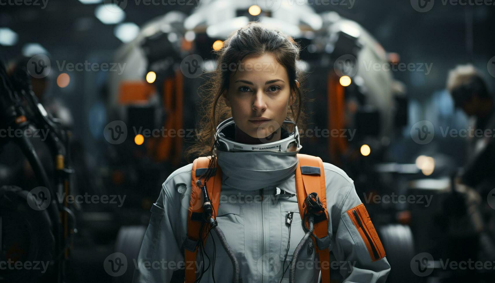 AI generated Young woman confidently standing in a subway station, ready to travel generated by AI photo