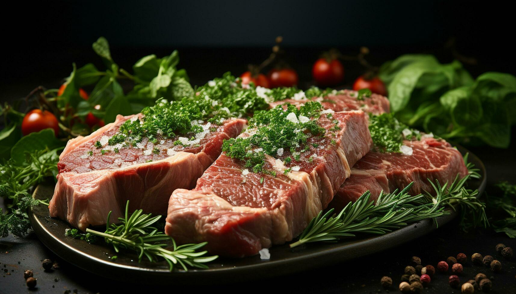 AI generated Freshness and tenderness of grilled beef steak on wooden plate generated by AI photo