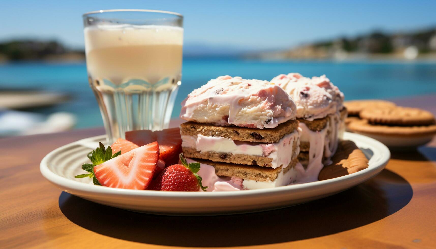 ai generado frescura y dulzura en un lámina, indulgente fresa postre generado por ai foto