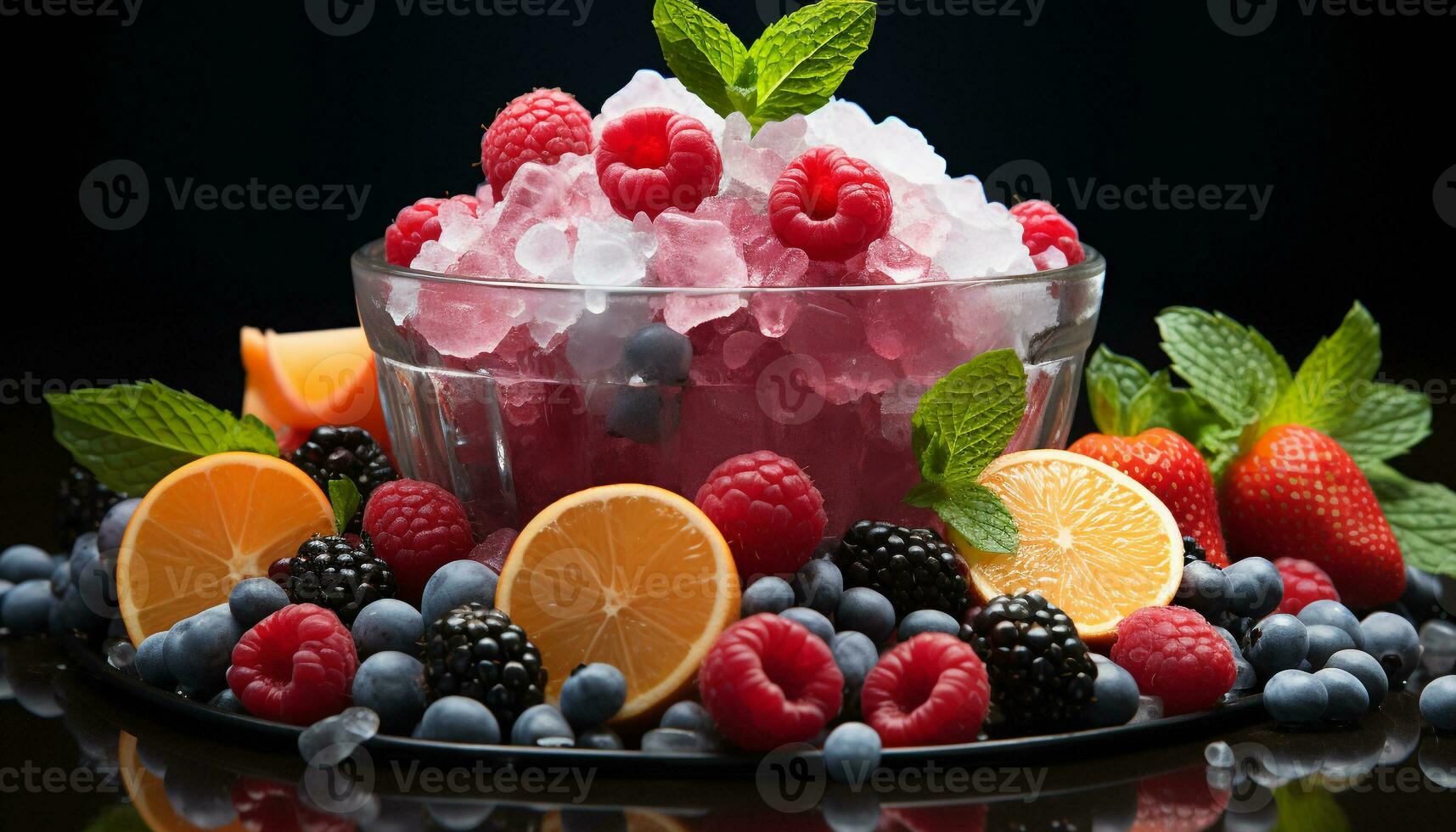 AI generated Freshness of summer berries in a colorful, healthy dessert bowl generated by AI photo