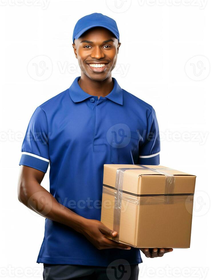 AI generated Male Postman Delivering Package, AI Generated photo