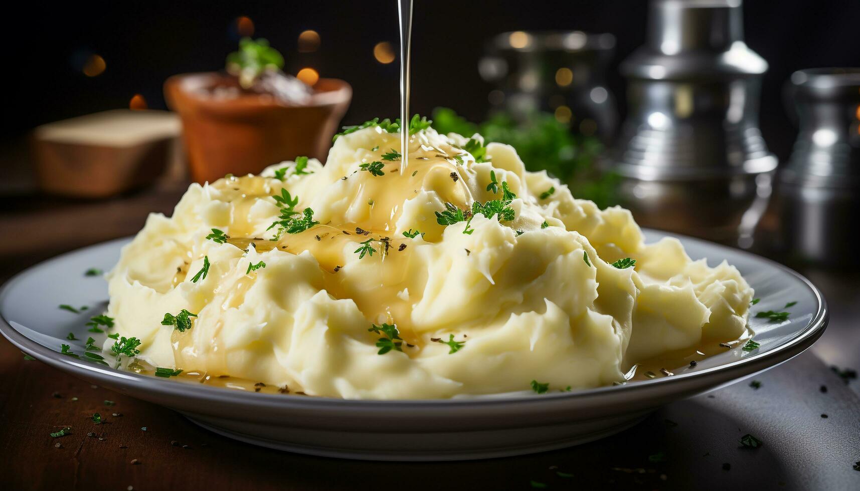 AI generated Healthy eating Fresh, homemade mashed potatoes with melted butter generated by AI photo