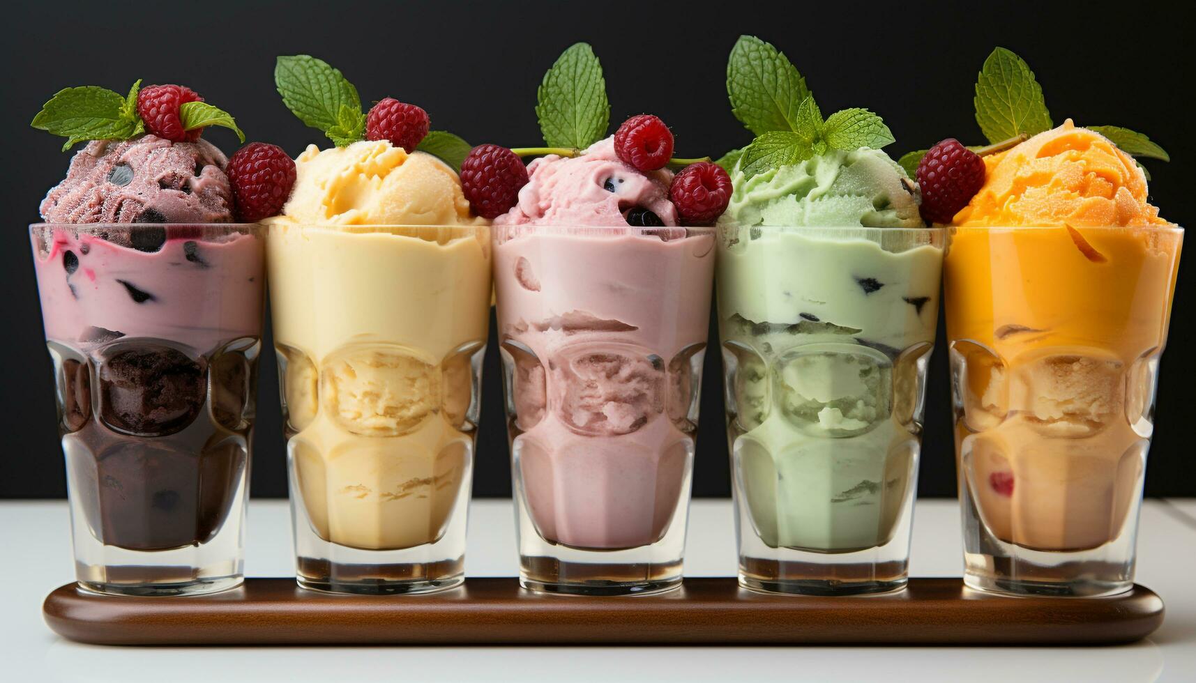 AI generated Freshness and indulgence in a multi colored berry fruit dessert generated by AI photo
