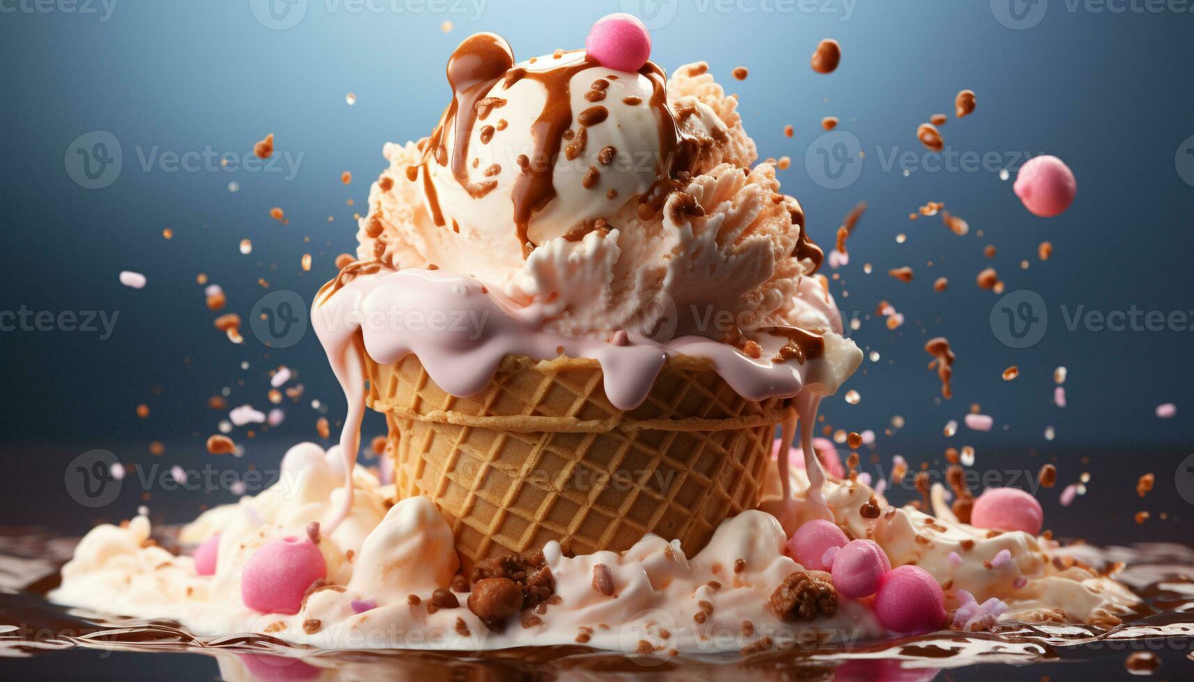 AI generated Homemade ice cream cone, a sweet summer celebration of indulgence generated by AI photo