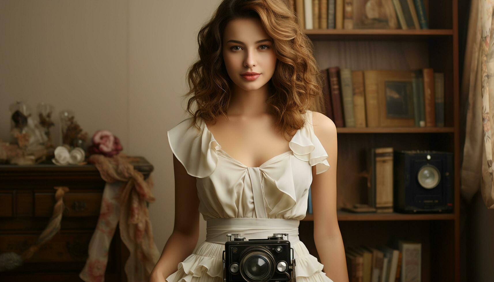AI generated Young woman, fashionable and elegant, looking at camera with confidence generated by AI photo