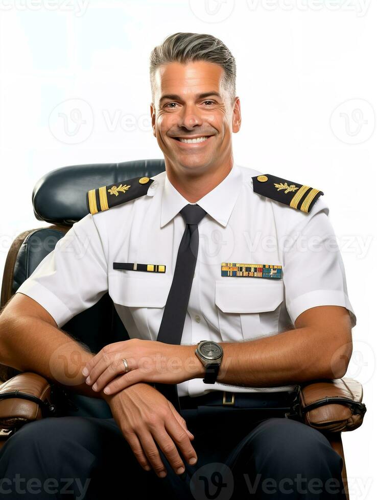 AI generated Skilled Male Pilot Navigating Aircraft, AI Generated photo