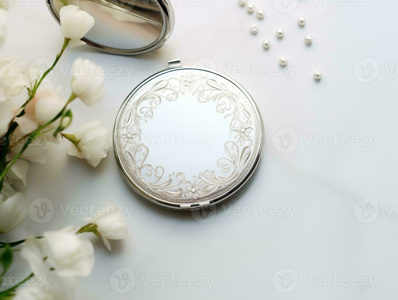 AI generated Elegant Compact Mirror Mockup for Beauty and Accessories - AI Generated photo