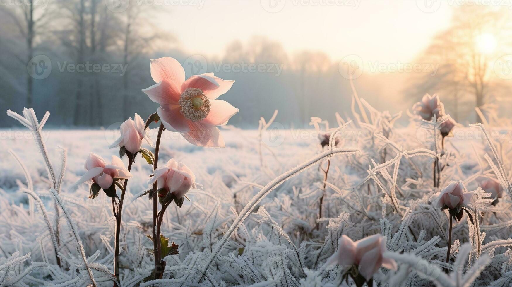 AI generated Winter's Frosty Hellebore Haven - AI Generated photo