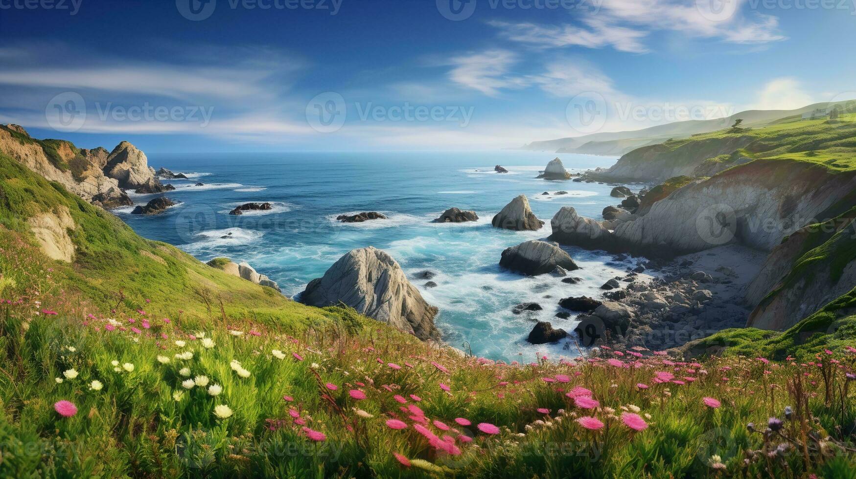 AI generated Coastal Summer Wildflower Extravaganza - AI Generated photo