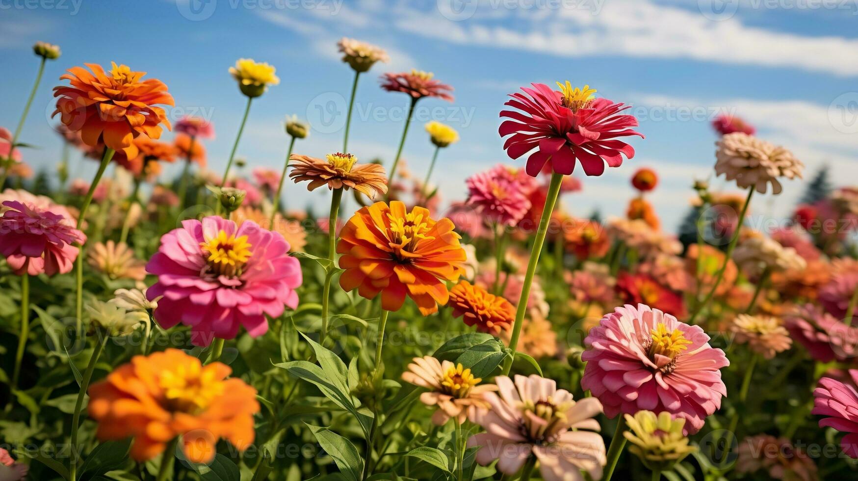 AI generated Late Summer Zinnia Field Radiance - AI Generated photo