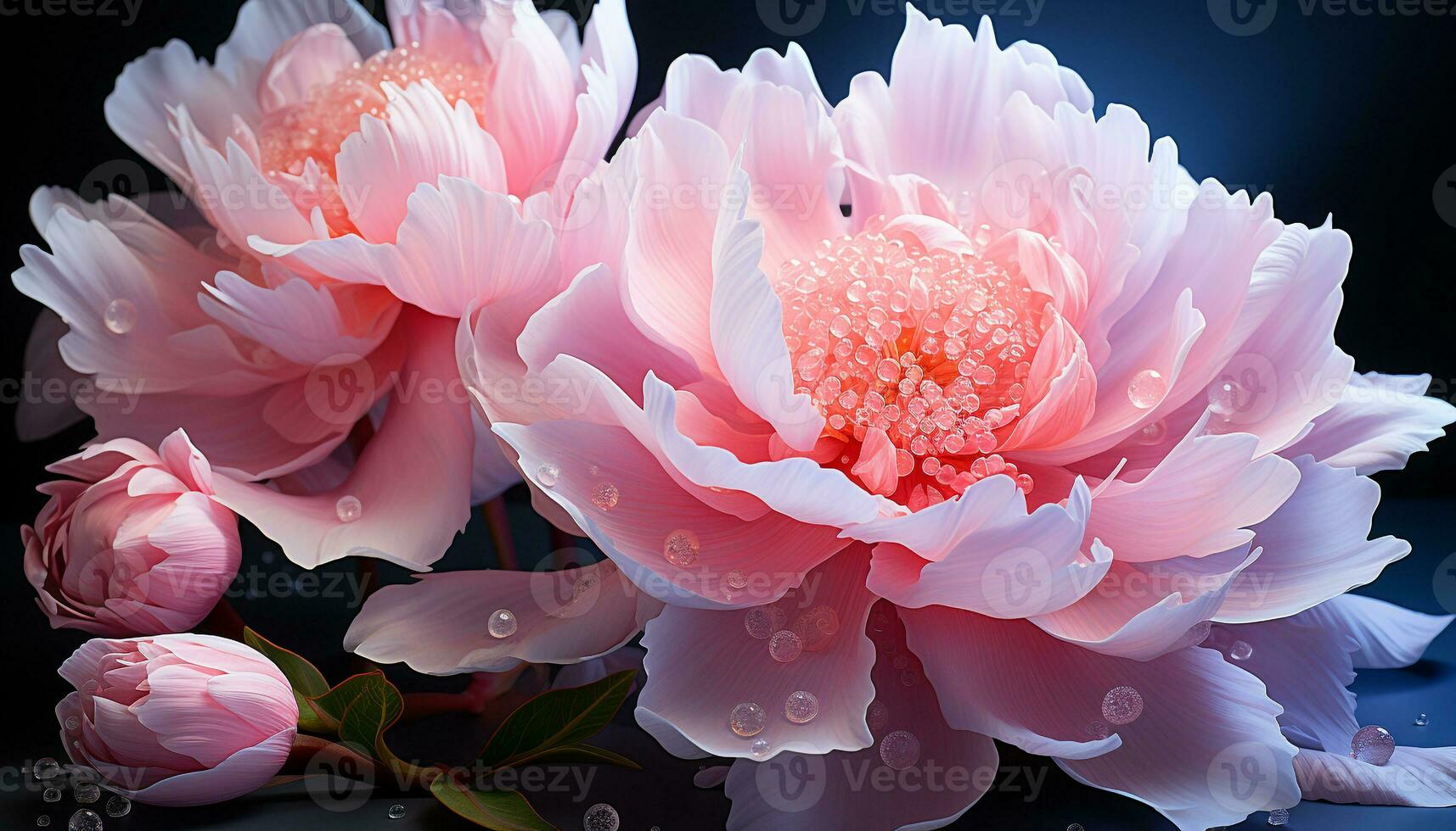 AI generated Freshness of summer vibrant pink peony, wet with dew generated by AI photo