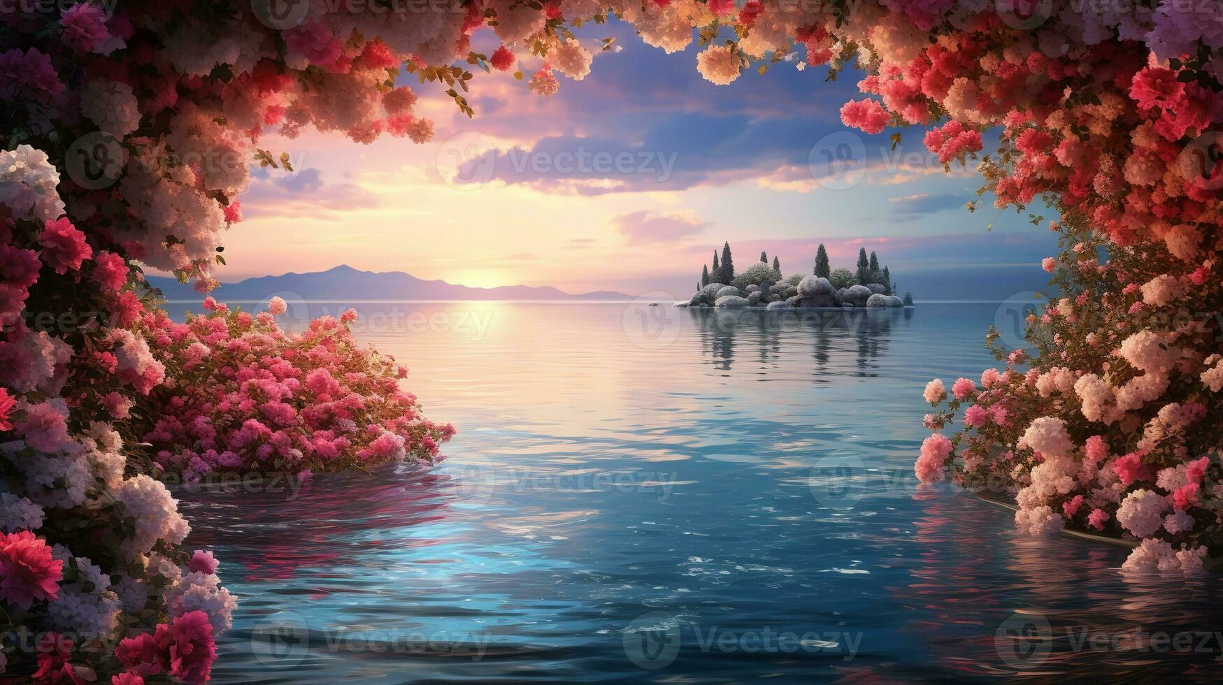 AI generated Lakeside Rose Field Elegance - AI Generated photo