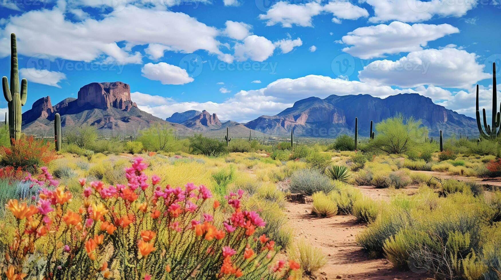 AI generated Desert Bloom Oasis with Cacti - AI Generated photo