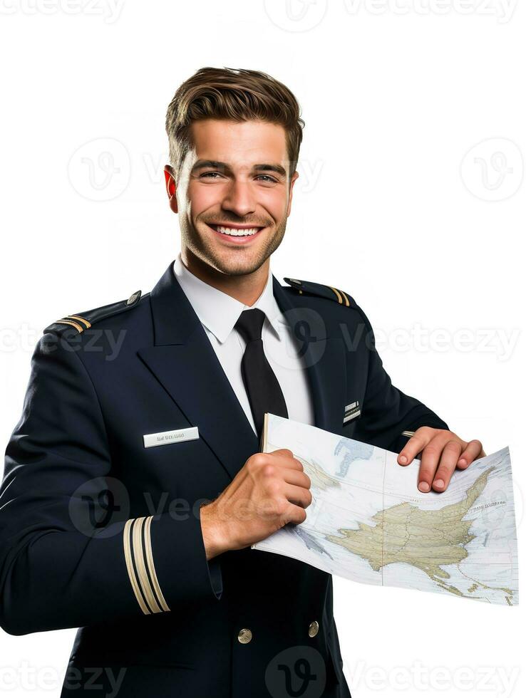 AI generated Skilled Male Pilot Navigating Aircraft, AI Generated photo