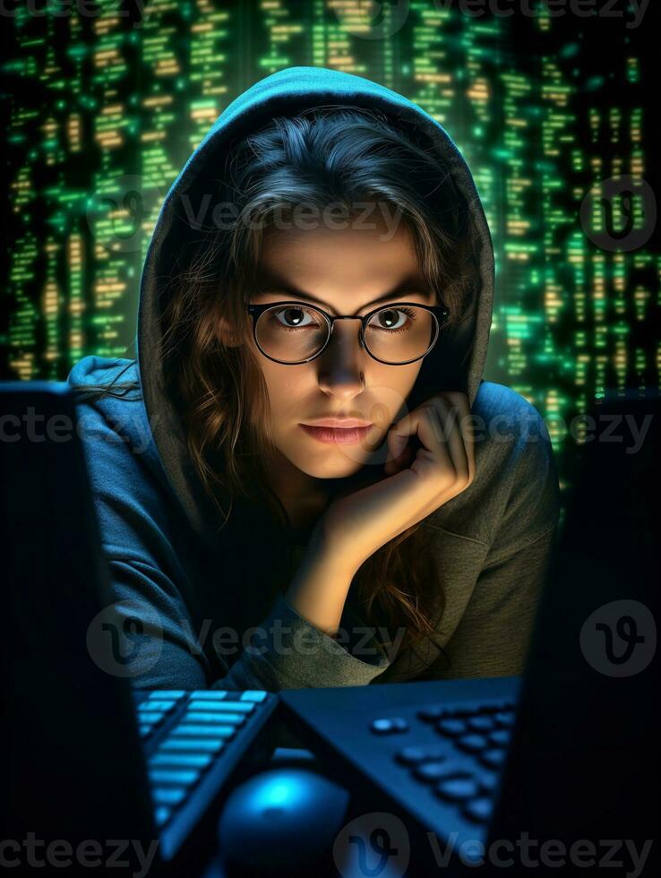 AI generated Skilled Female Programmer at Work, AI Generated photo