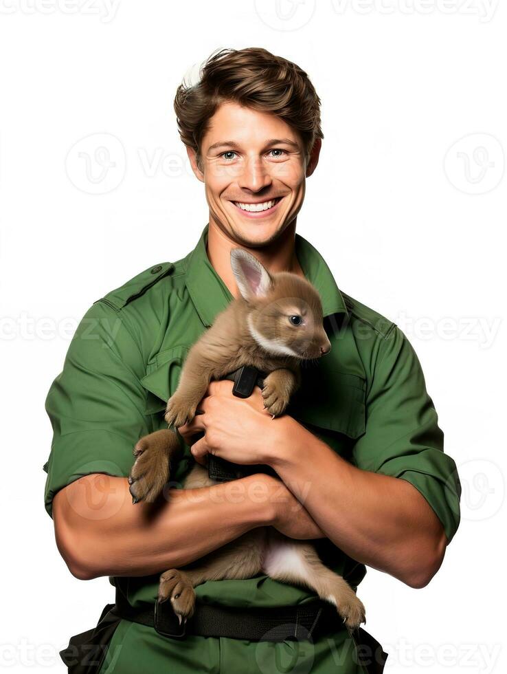 AI generated Experienced Male Zookeeper with Animals, AI Generated photo
