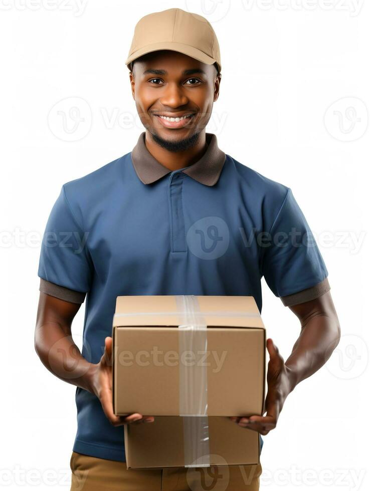 AI generated Male Postman Delivering Package, AI Generated photo