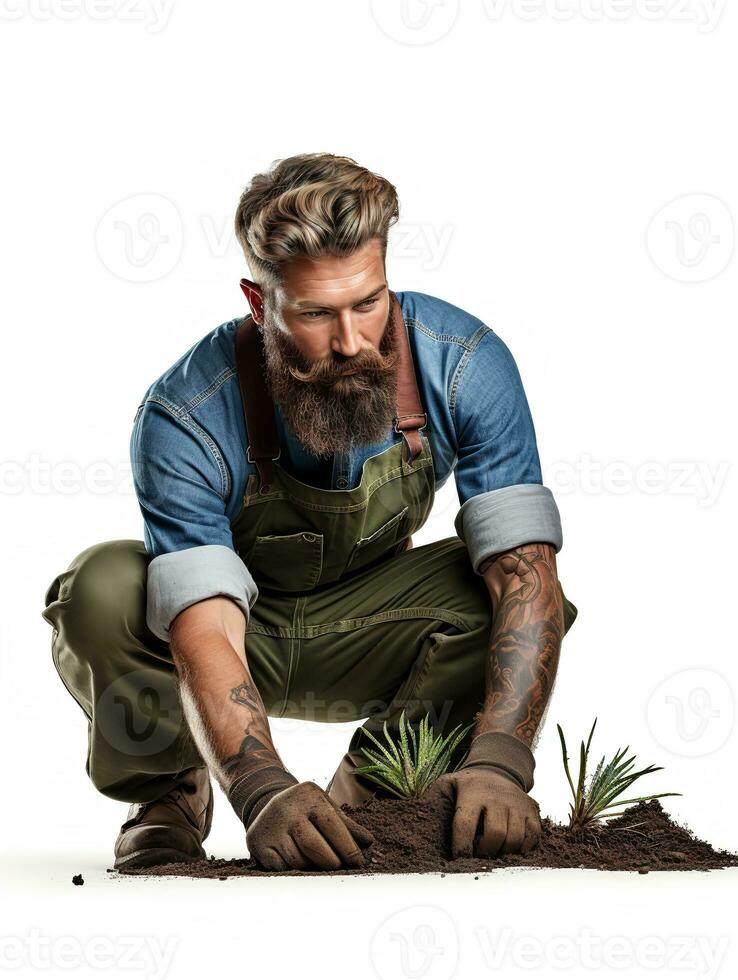 AI generated Male Gardener Tending Plants, AI Generated photo