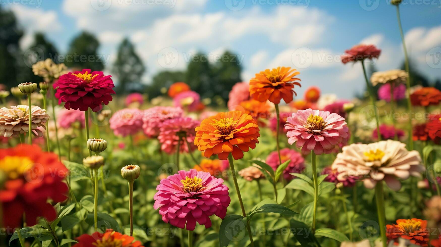 AI generated Late Summer Zinnia Field Radiance - AI Generated photo