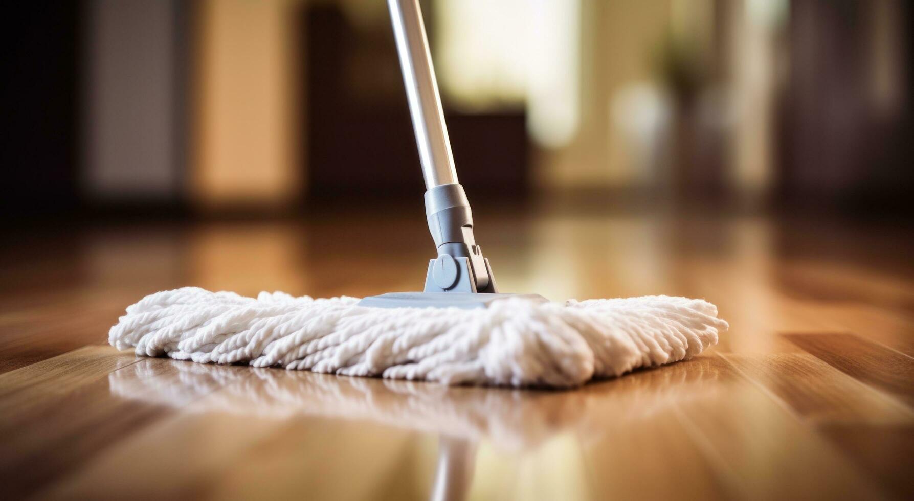 AI generated mop on wooden floor of living room photo