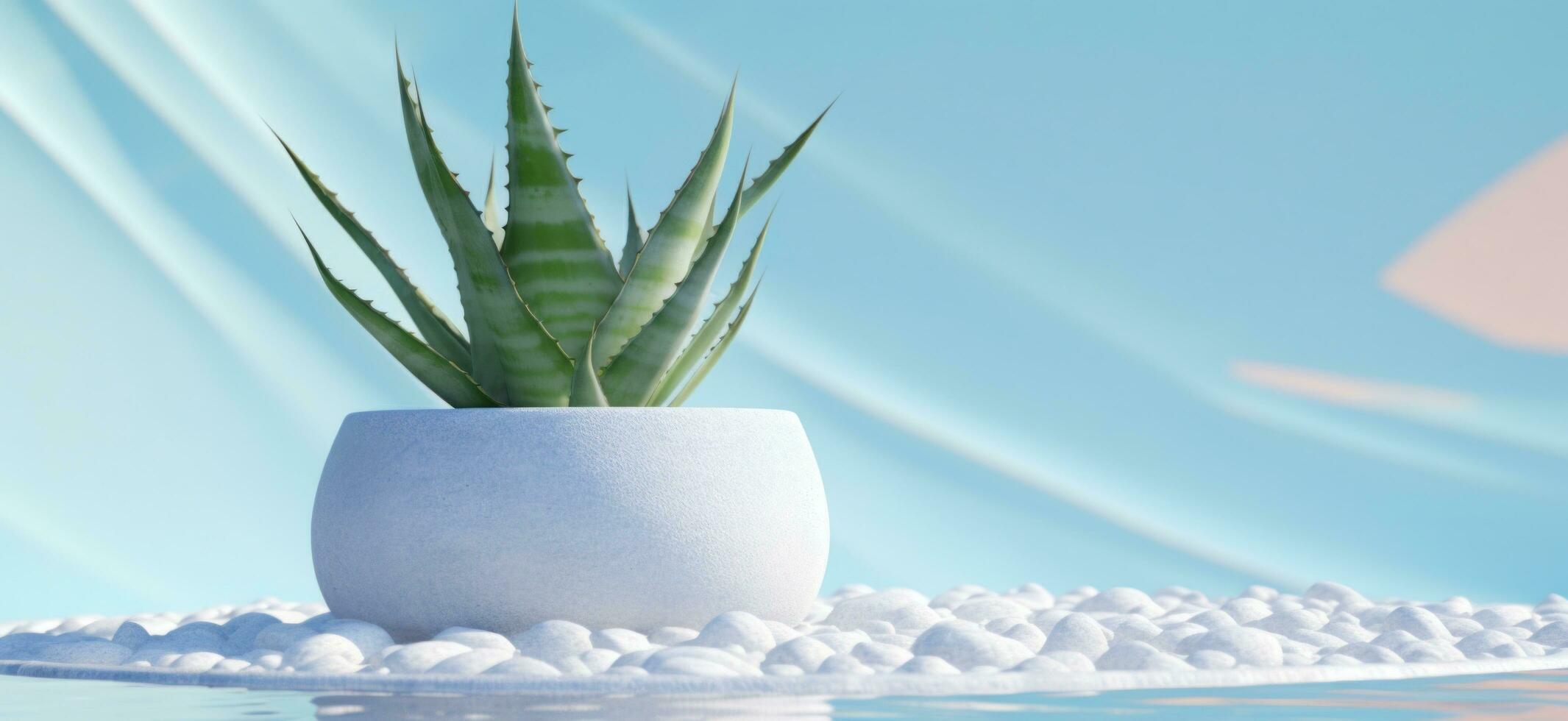 AI generated pot of aloe with aloe vera in the water, surreal animation photo