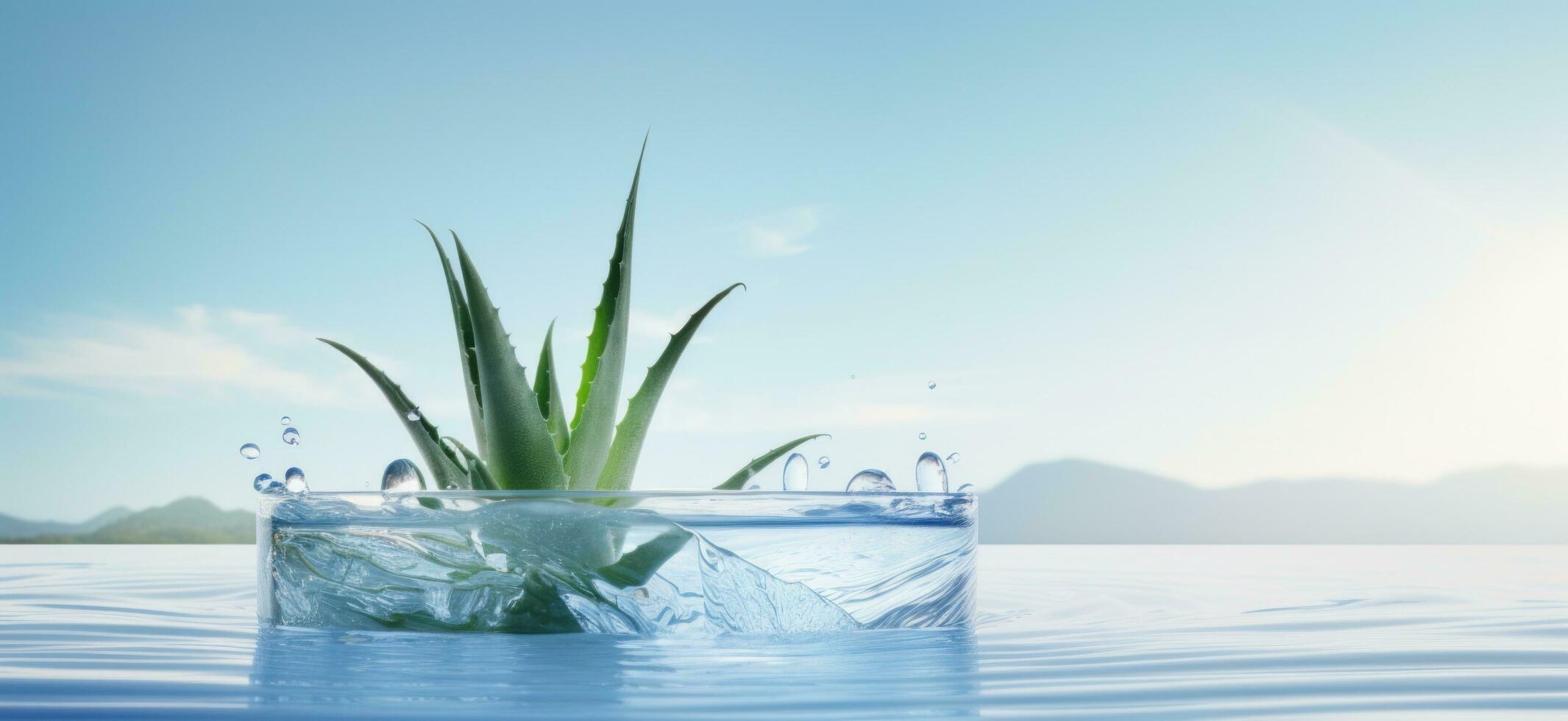 AI generated pot of aloe with aloe vera in the water, surreal animation photo