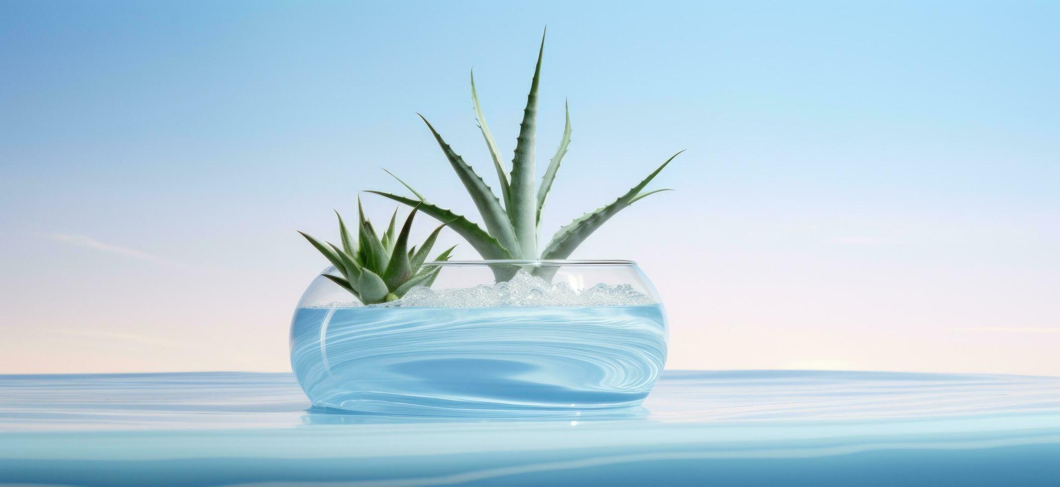 AI generated pot of aloe with aloe vera in the water, surreal animation photo