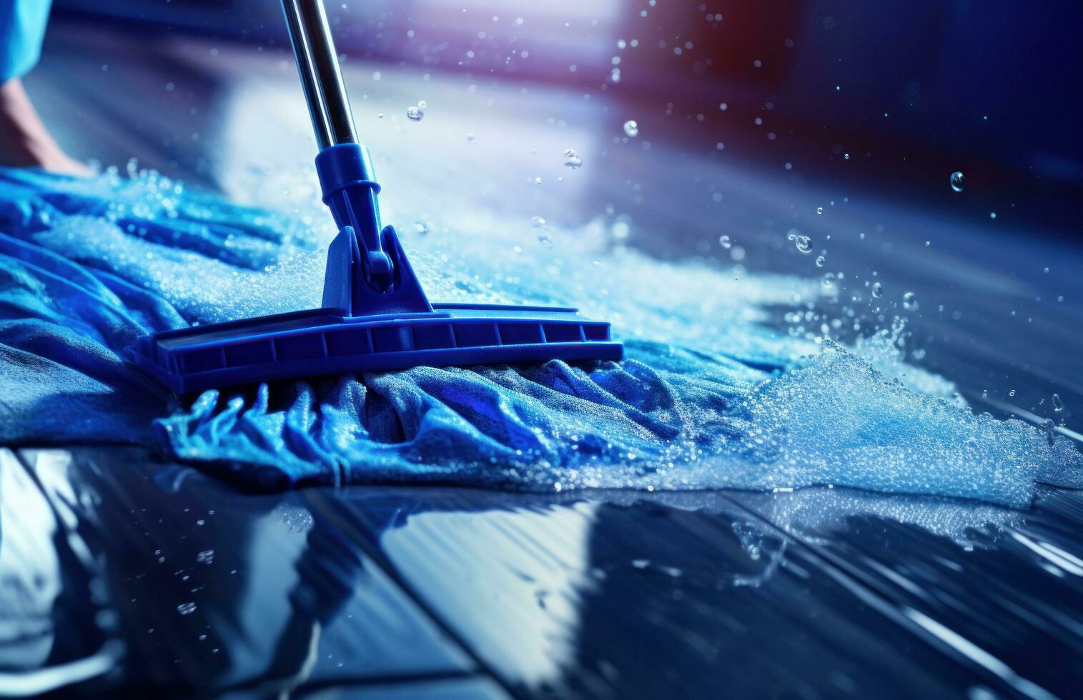 AI generated mopping floor with blue cloth photo