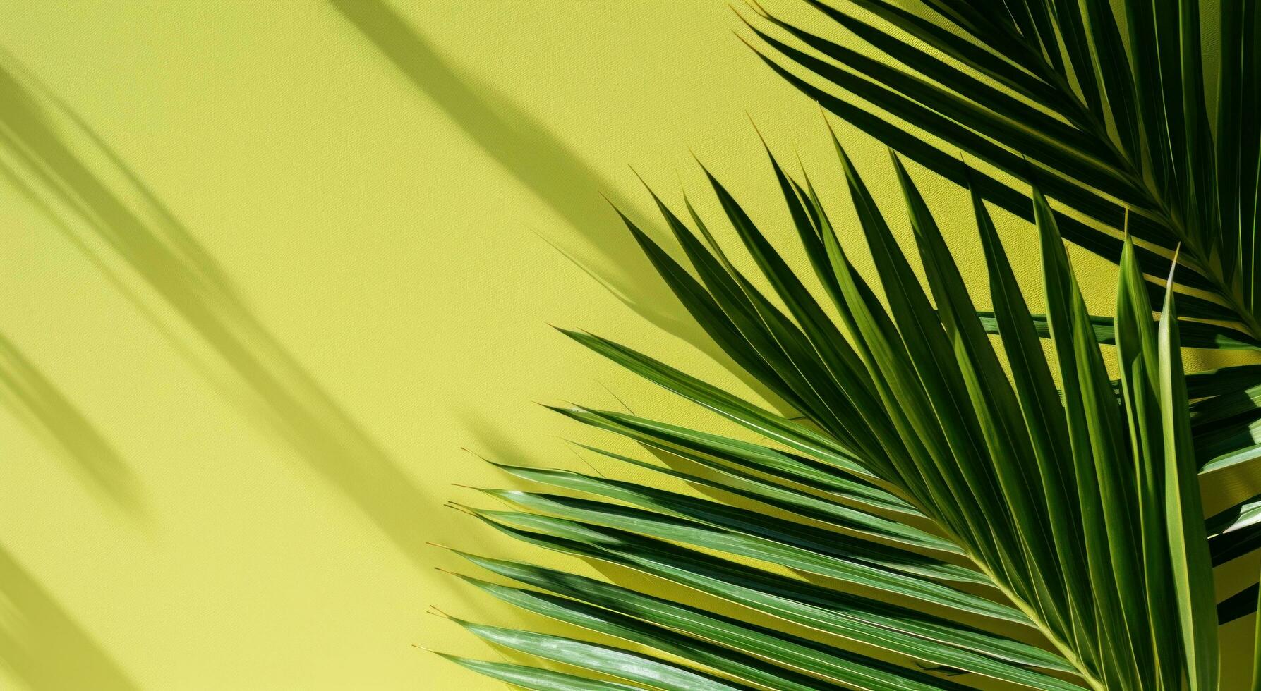 AI generated shadow of palm leaves on a green wall photo