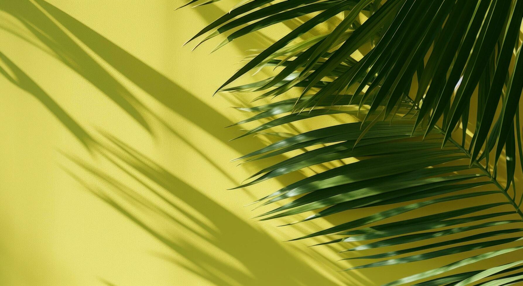 AI generated shadow of palm leaves on a green wall photo