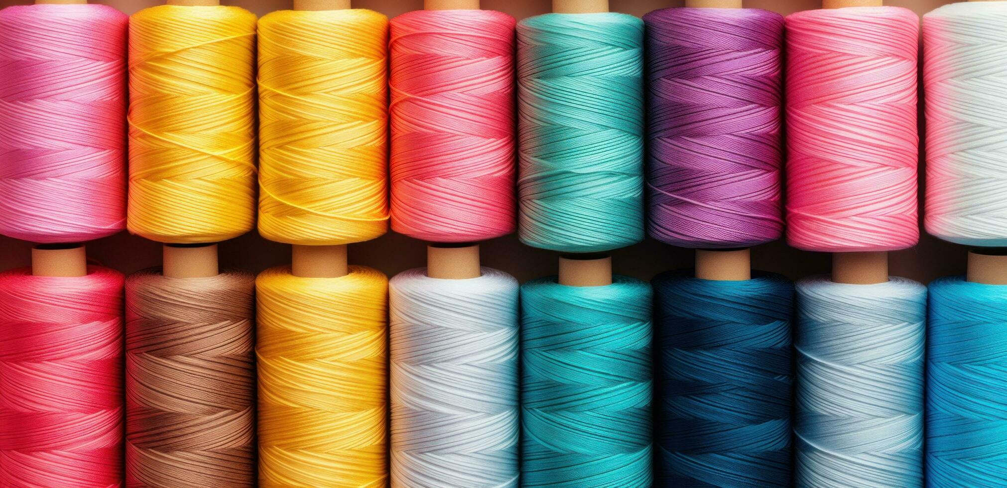 ai generado multicolor hilos es un mayor problema en el textil industria foto