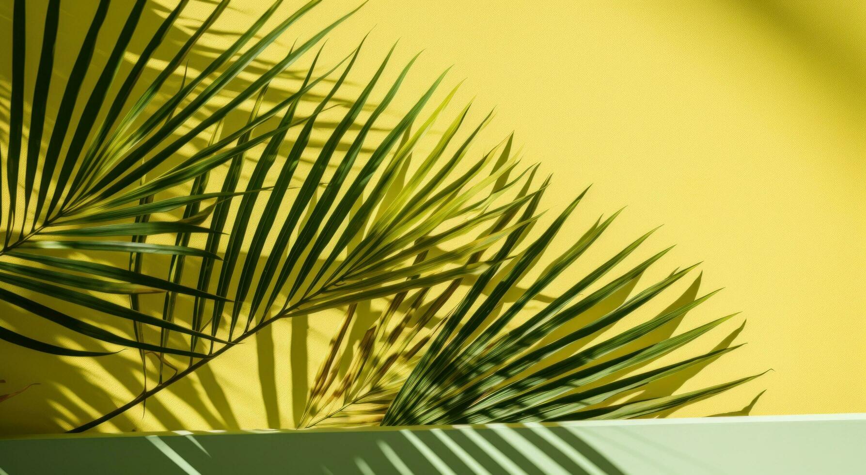 AI generated shadow of palm leaves on a green wall photo