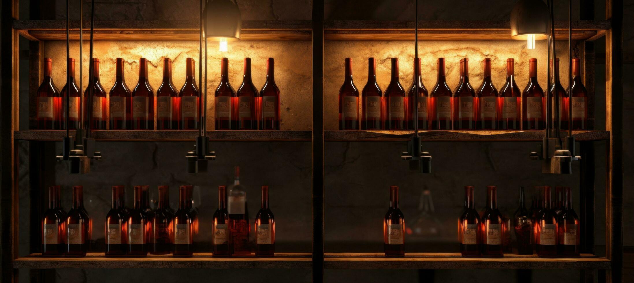 AI generated vintage red wine bottles in a rack photo