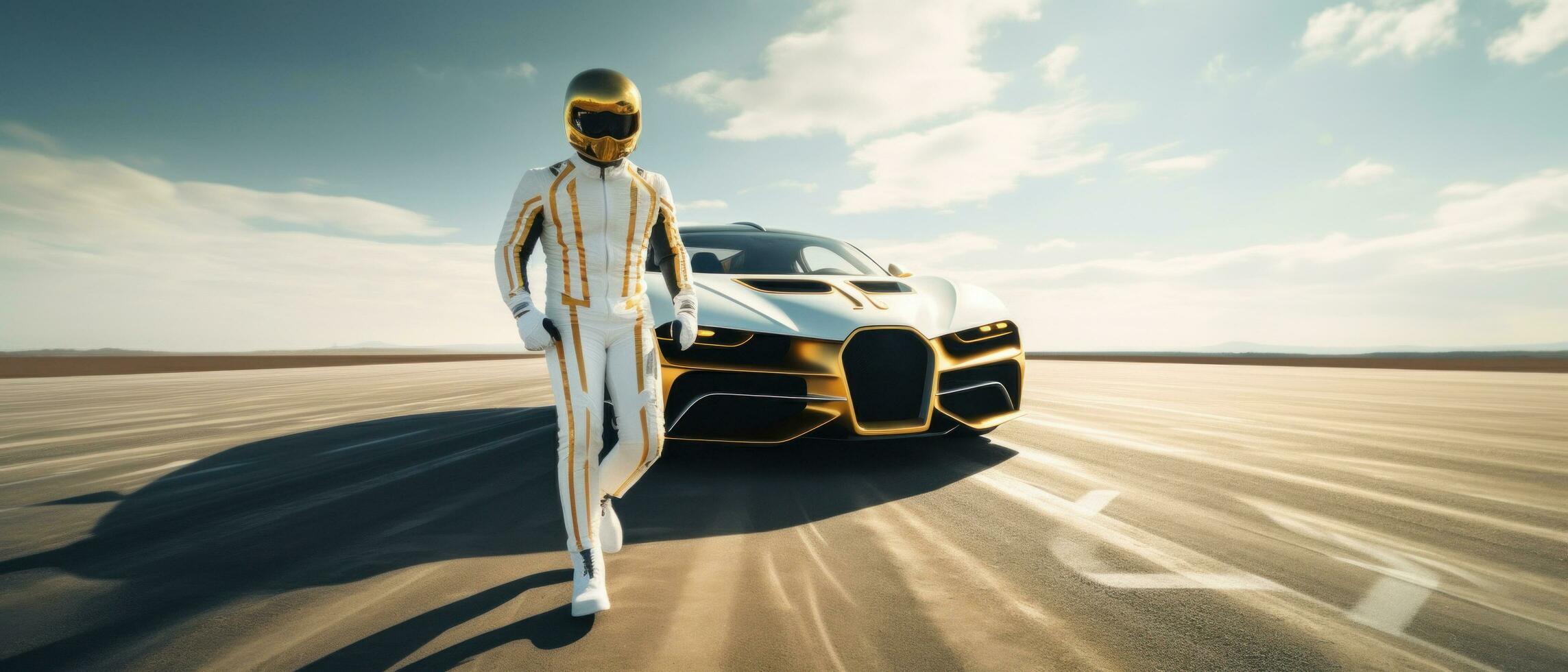 AI generated the man is racing on a track with a car photo